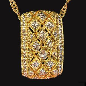 Diamond Byzantine Filigree Pendant on 18" Singapore Chain. Necklace 18KGP